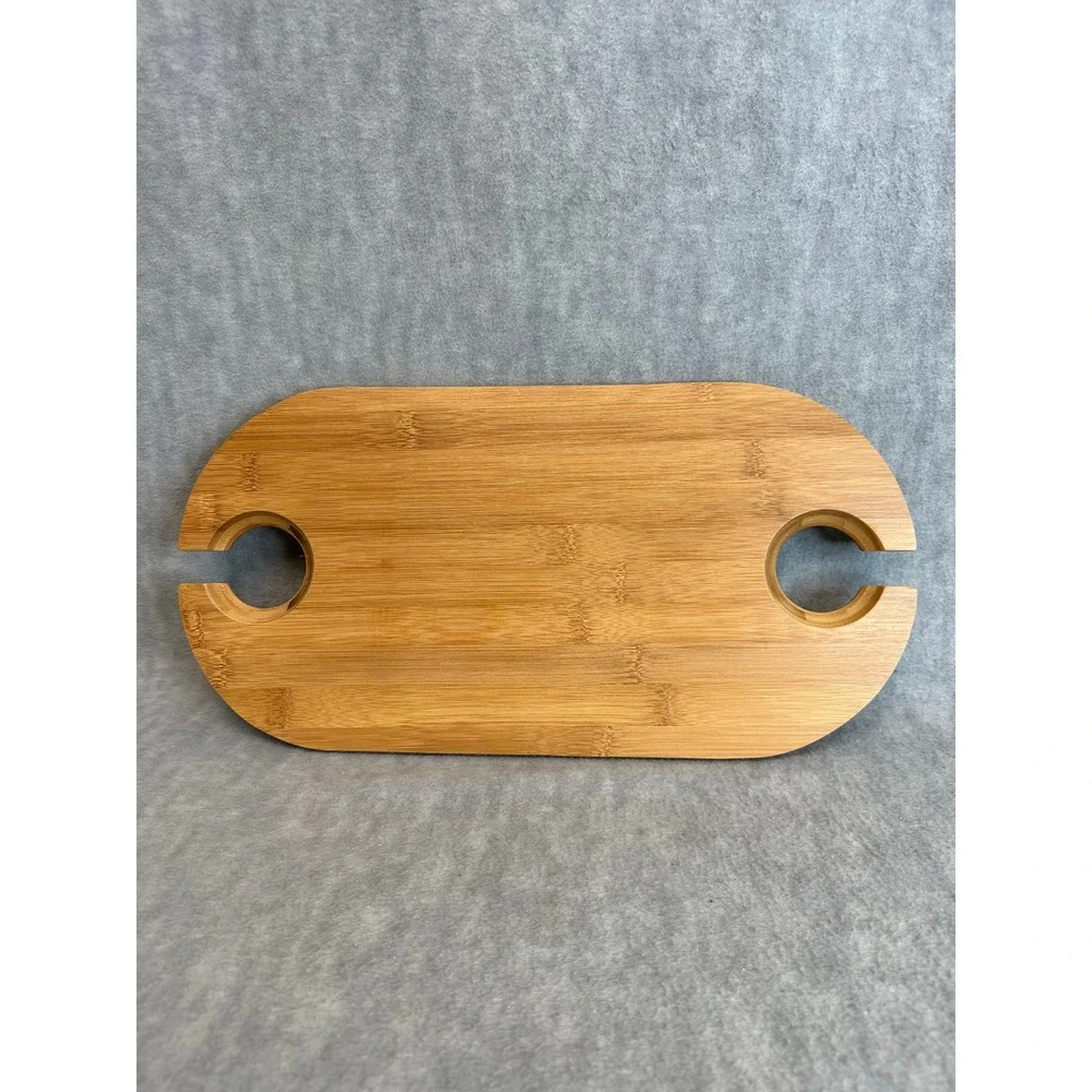 Tovolo Bamboo Wine Table Picnic Outdoor Foldable Wine Glass Holder Cutting Board